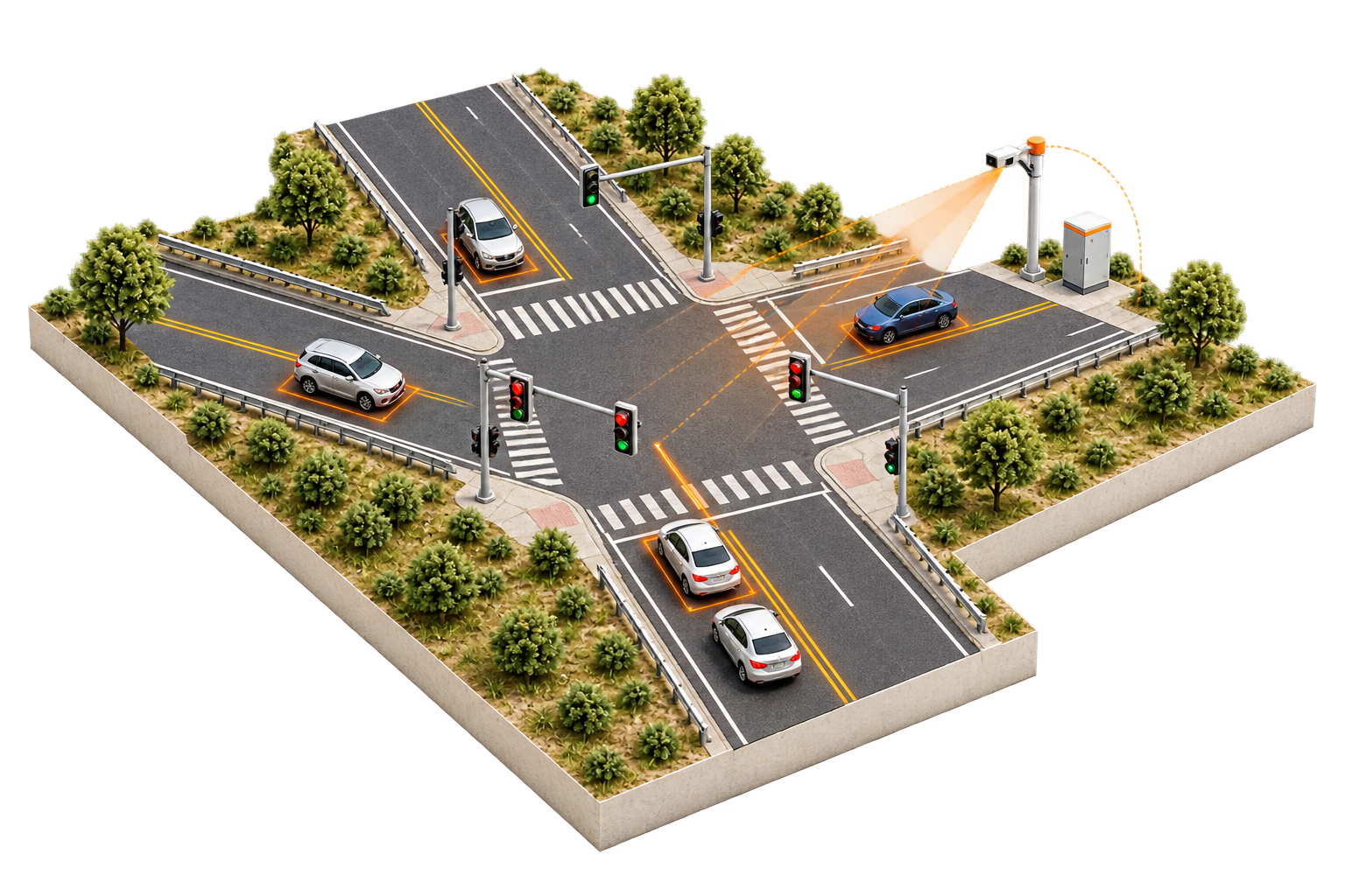 国省道路口车流感知与智能信号协同场景示意