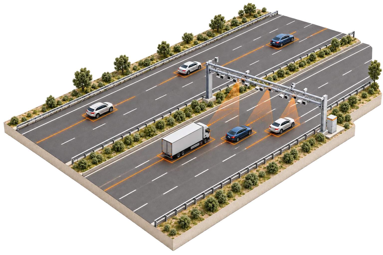 高速公路车辆识别与自由流收费场景示意